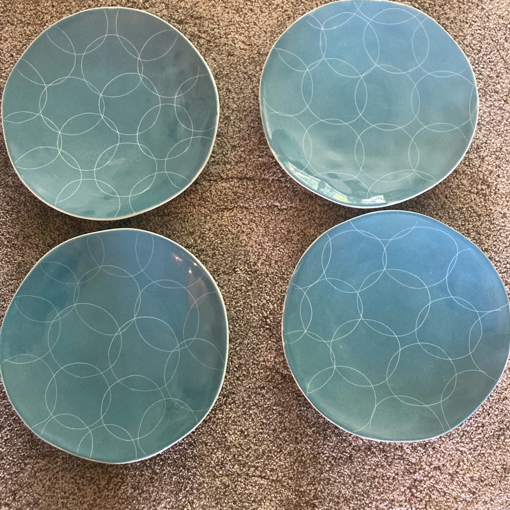 Pier 1 “Set of 4 “Cerchi Blue" Salad Plates 9" Earthenware Made In Italy
